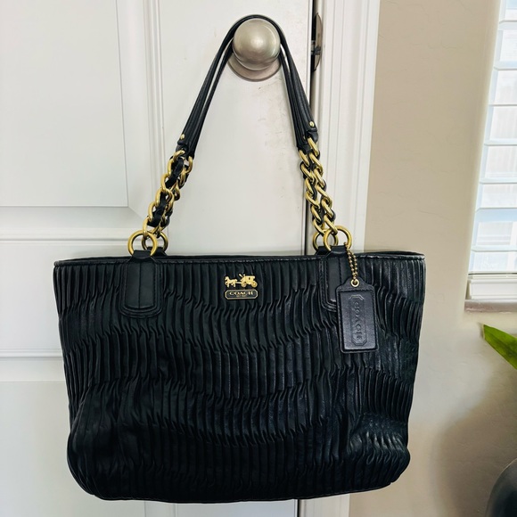 Coach Madison 20522 Pleated Black Leather Tote Bag - Picture 2 of 16